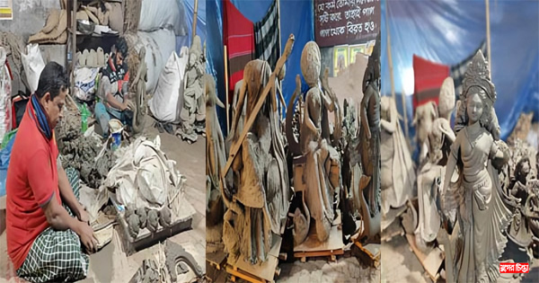 সরস্বতী পূজার প্রতিমা বানাতে ব্যস্ত কারিগররা